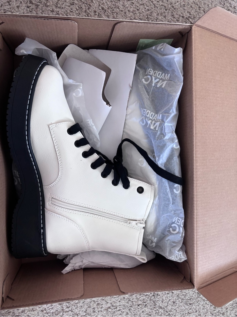 Madden NYC White Lace-Up Combat Boots